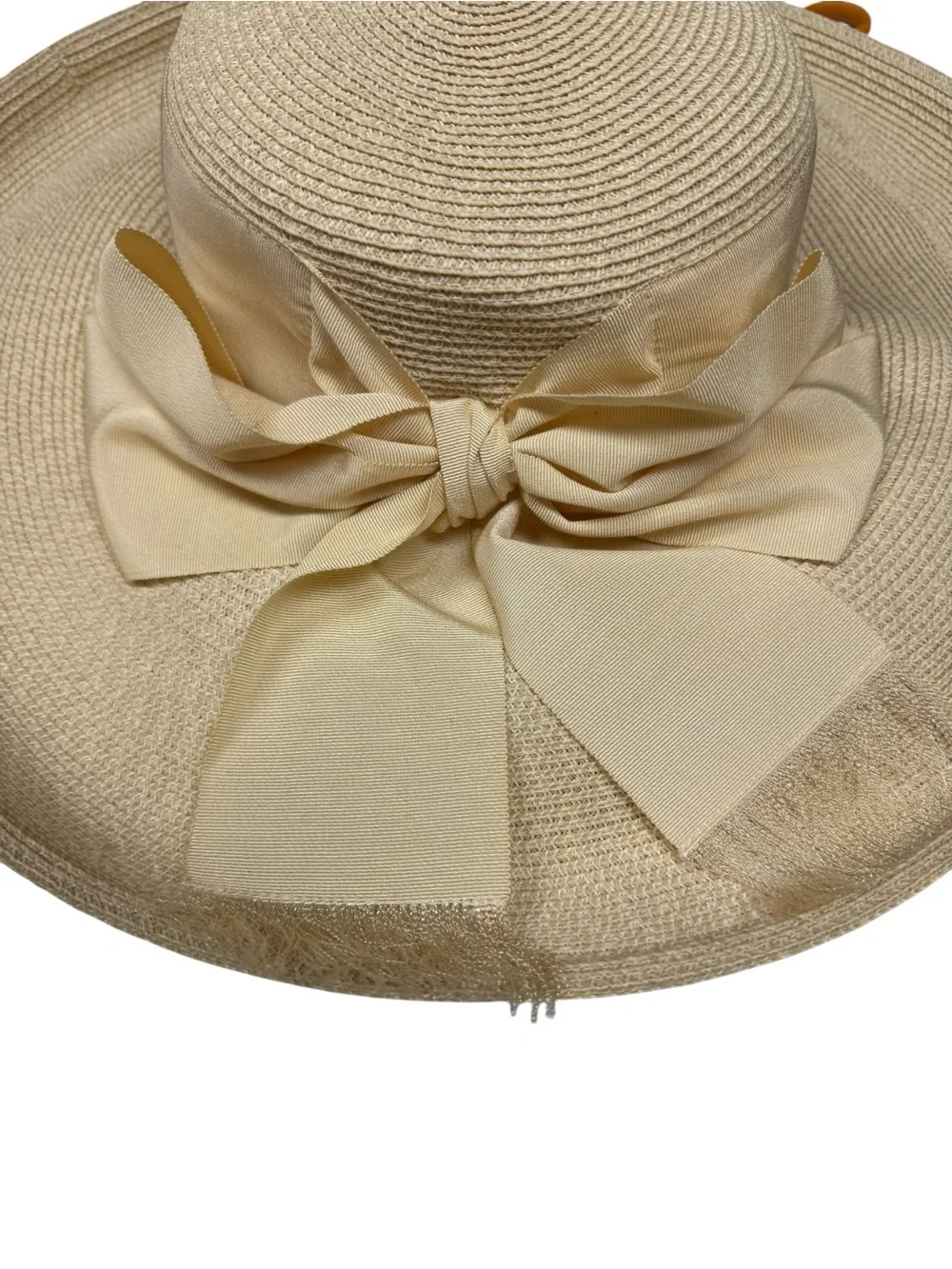 Eric Javits Wide-Brim Straw Sun Hat Pale Yellow 17” diameter - Picture 7 of 9